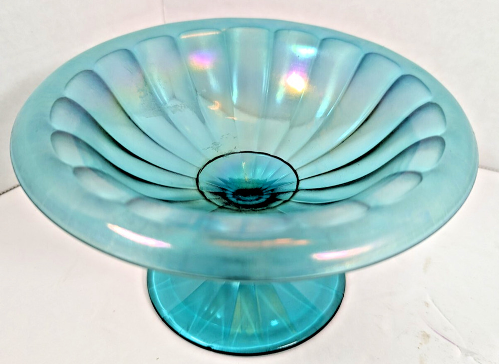 Vintage Fenton Aqua Blue Glass Pedestal Dish 7" x 3.5"